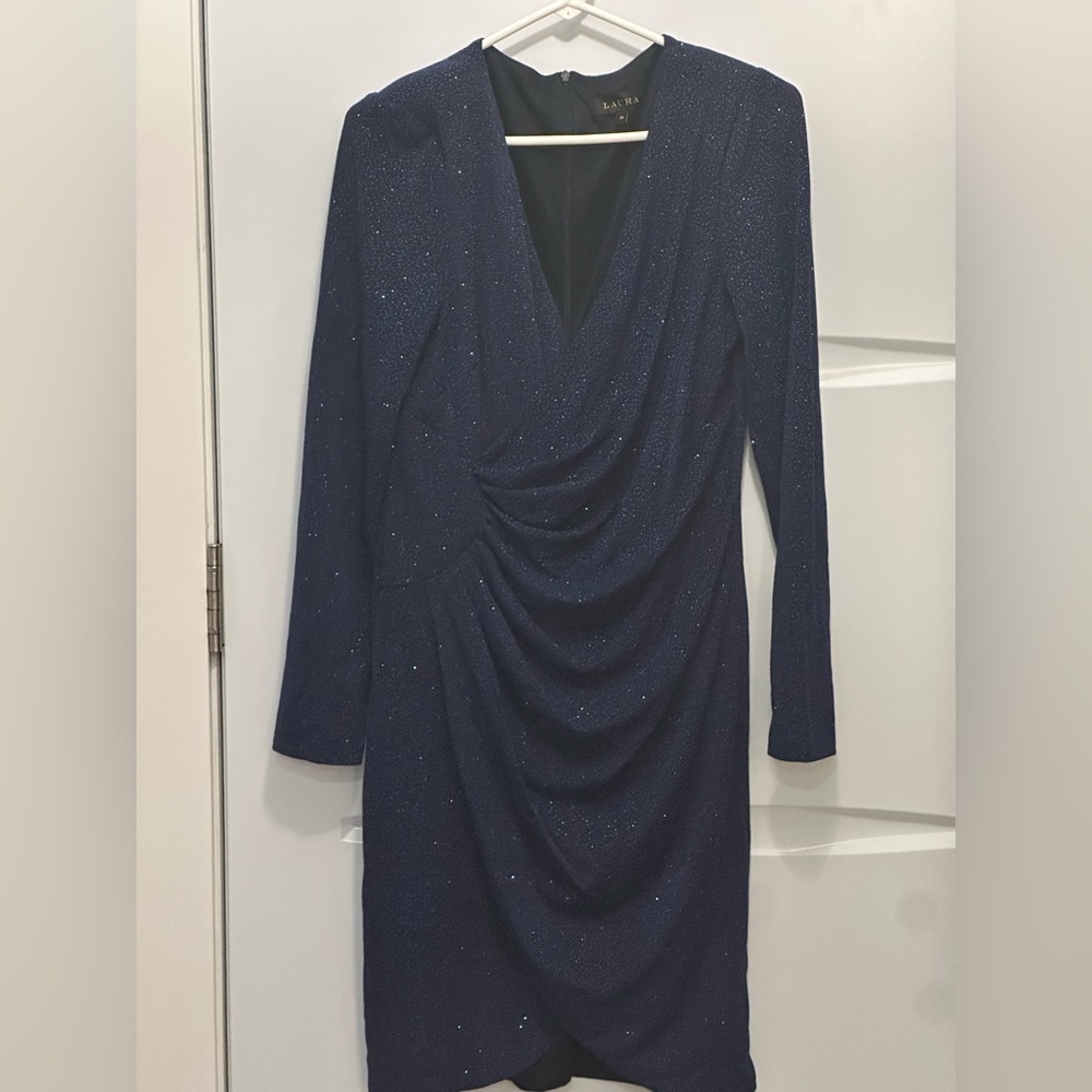 Navy blue Glitter Wrap Dress - Picture 8 of 14